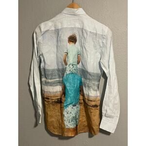 Vilebrequin Boys Shirt Size 12 Years Printed Linen Long Sleeve Button Up New